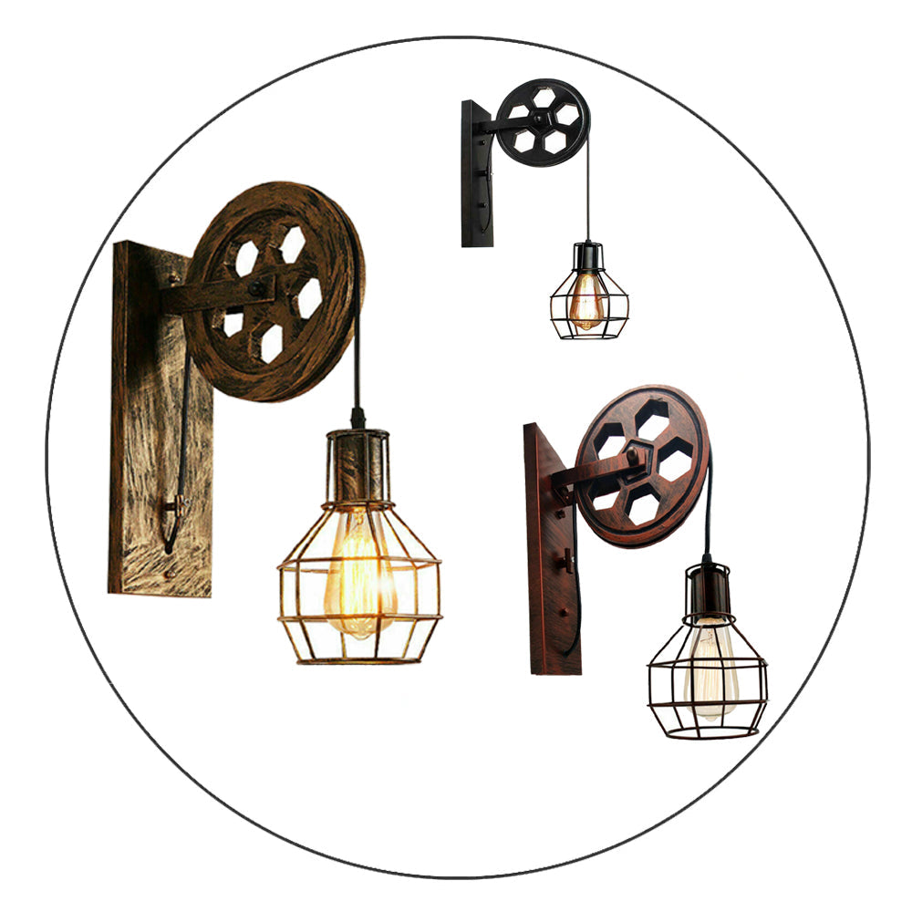 Wall Lamp Retro Wheel Light Rustic Vintage Pipe Industrial Steampunk Lighting~2231-2