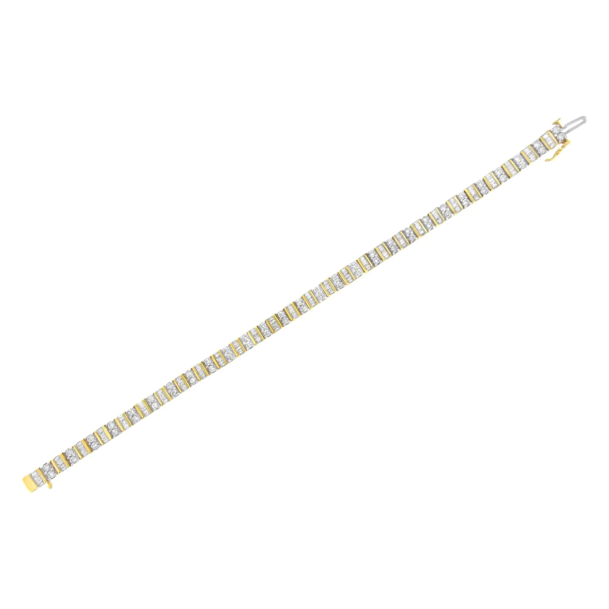 14KT Yellow Gold 4.0 Cttw Baguette & Round Brilliant-Cut Diamond Channel & Prong-Set Tennis Bracelet (H-I Color, SI2-I1 Clarity) - 7" - Puritific