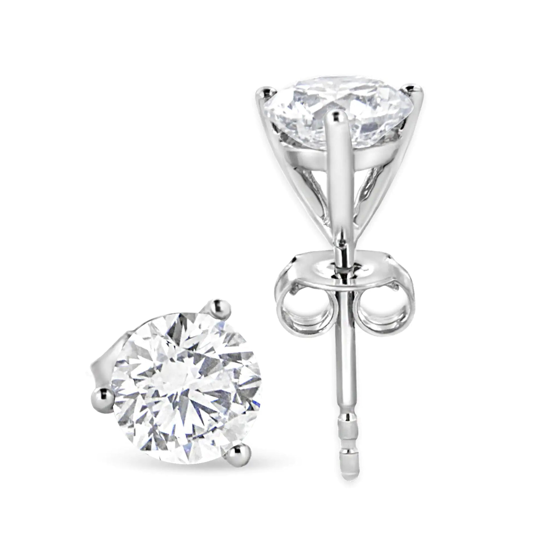 14K White Gold 2.0 Cttw 3-Prong Martini Set Brilliant Round-Cut Solitaire Lab Grown Diamond Screwback Stud Earrings (F-G Color, VS2-SI1 Clarity) - Puritific