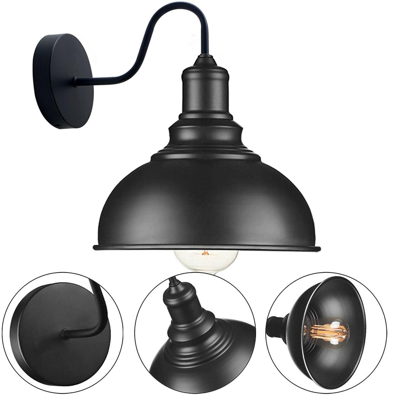 Wall Light With Switch Indoor Wall Swing Arm Rotating E27 Black~1852-1