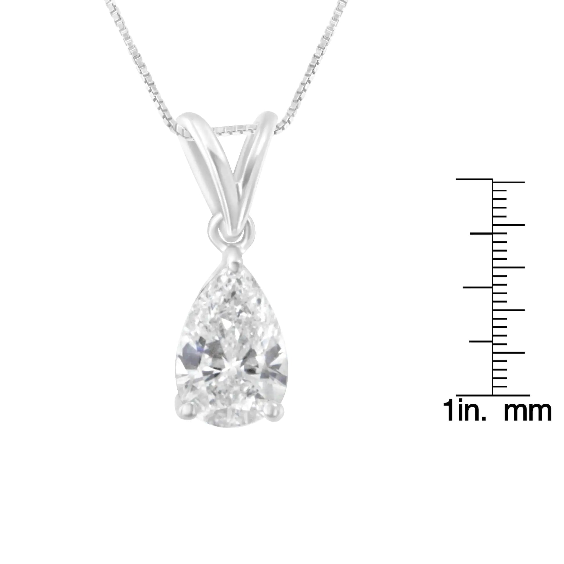 IGI certified 10K White Gold 3/8 cttw Diamond Pear Pendant Necklace (I-K, SI2-I1) - Puritific