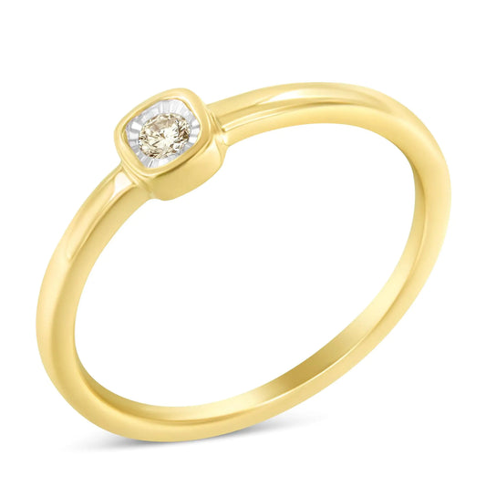 14K Yellow Gold Plated .925 Sterling Silver 1/20 Carat Diamond Square Cushion-Shaped Miracle Set Petite Fashion Promise Ring (J-K Color, I1-I2 Clarity) - Puritific