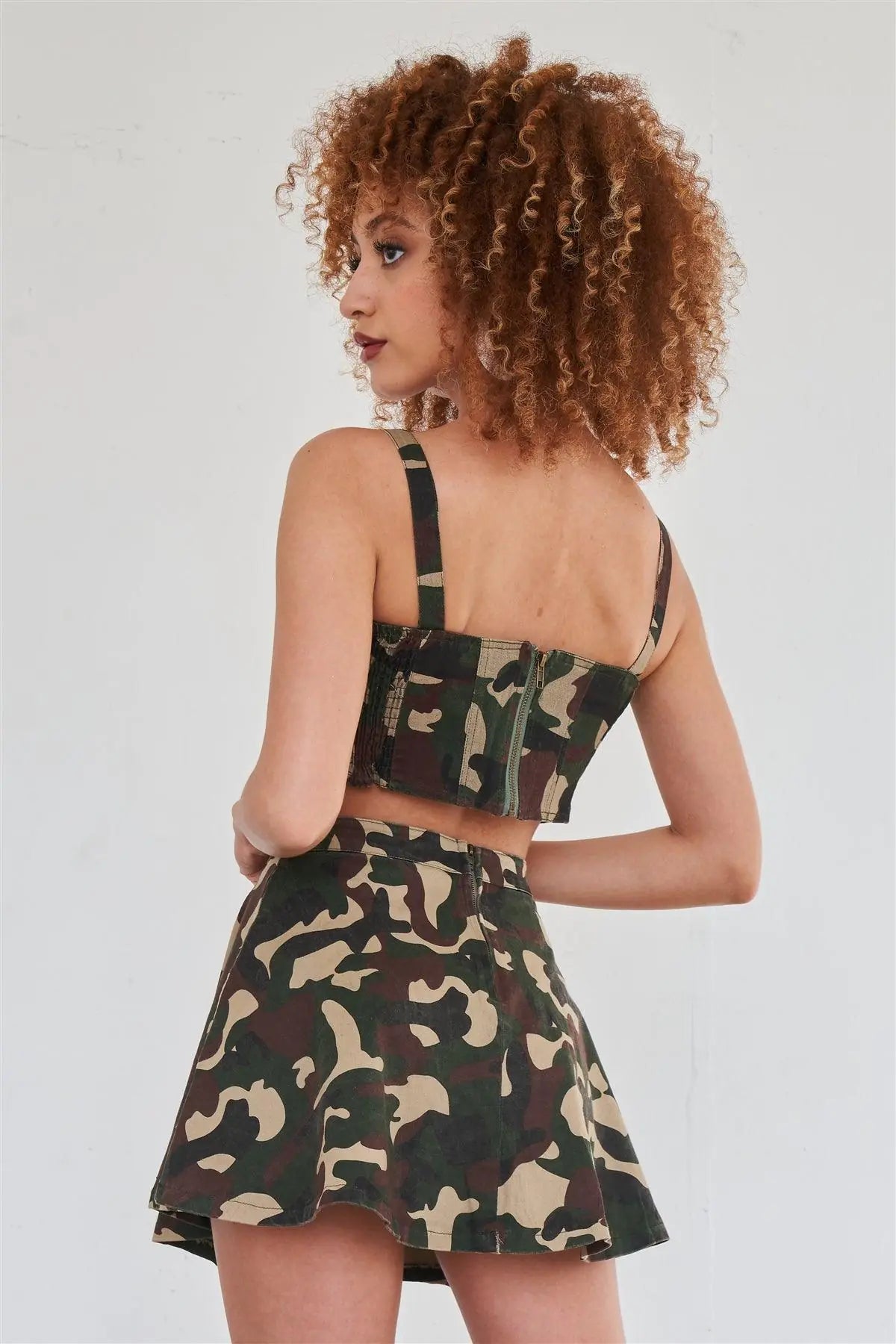 Army Camo High Waist Flare Mini Skirt - Puritific