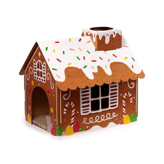 Cardboard Cat Den Playhouse - Christmas Gingerbread House XCATH04-0