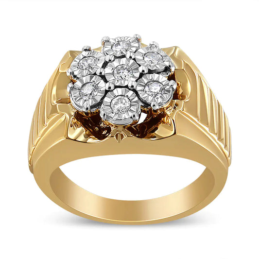 14K Yellow Gold Plated .925 Sterling Silver 1/3 Cttw Miracle-Set Floral Diamond Cluster Ring (I-J Color, I1-I2 Clarity) - Puritific