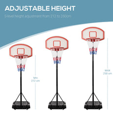 Portable Basketball Stand 175-215cm Adjustable Height Sturdy Rim Hoop w/ Large Wheels Stable Base Net Free Standing-3