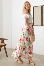 Boho Floral Side Tie Warp Maxi Skirt