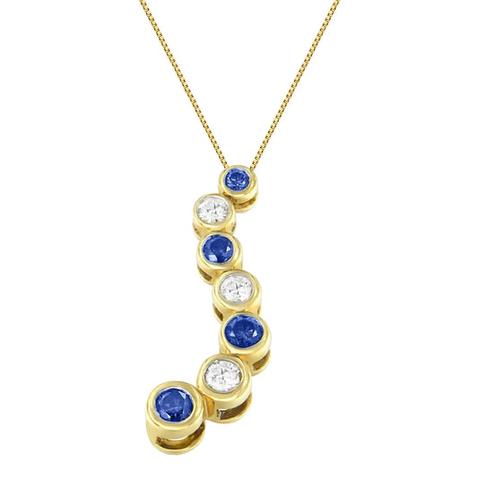 14K Yellow Gold White and Treated Blue Diamond Pendant Necklace (1 cttw, H-I Color, I1-I2 Clarity) - Puritific