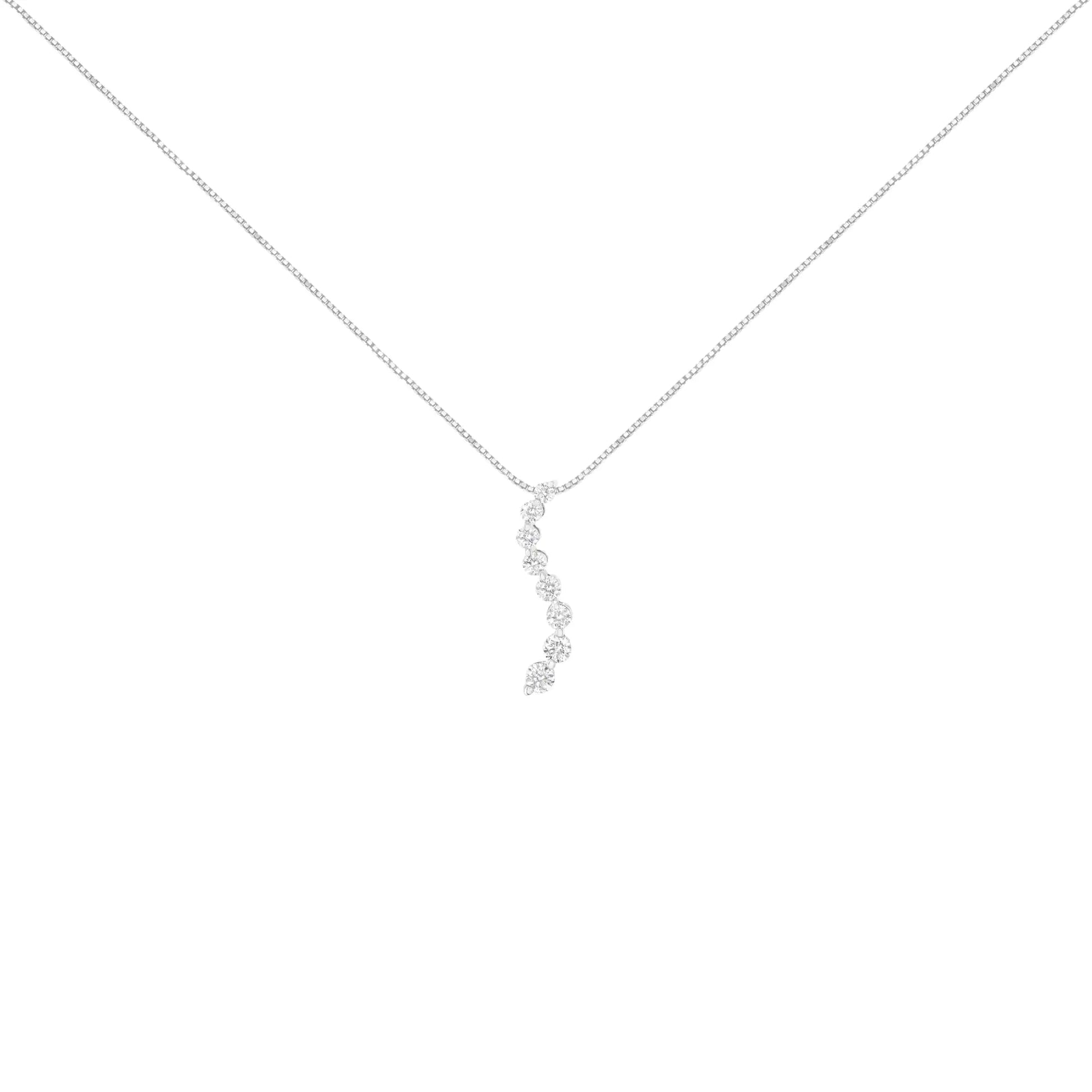 AGS Certified 14k White Gold 3.0 Cttw Baguette and Brilliant Round-Cut Diamond Journey 18" Pendant Necklace (K-L Color, I1-I2 Clarity) - Puritific