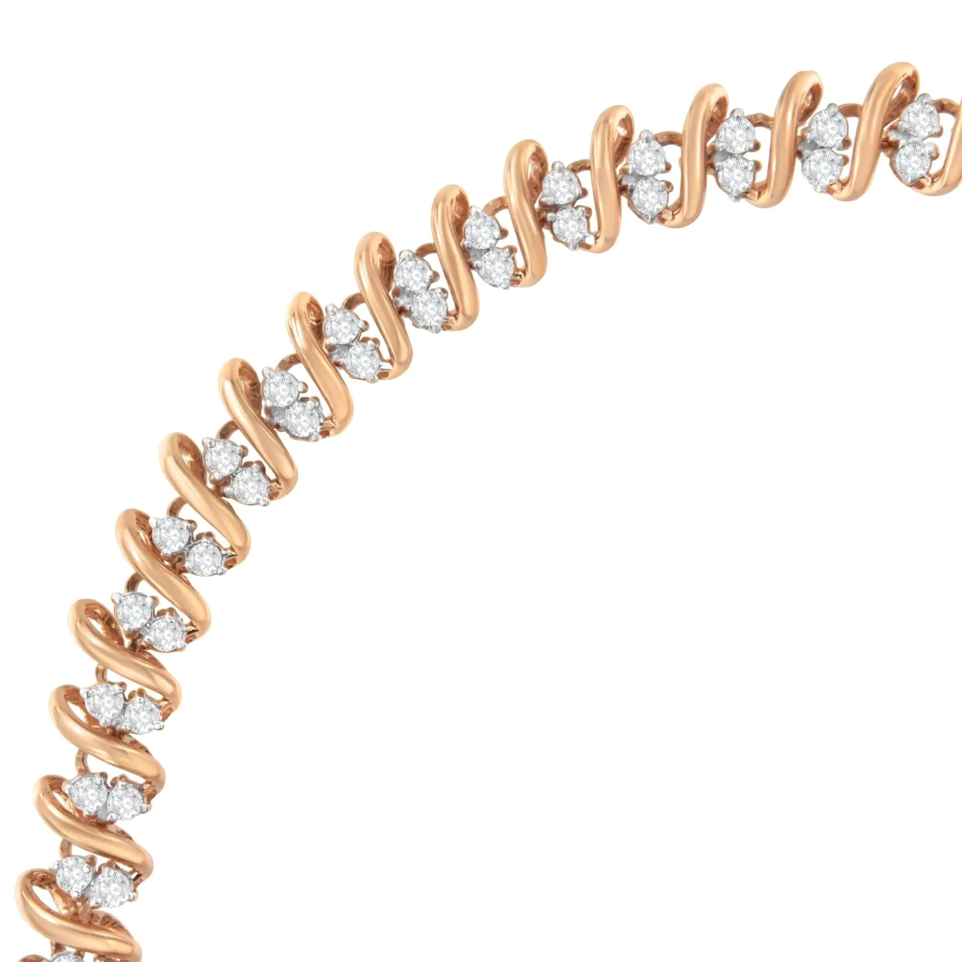 14KT Rose Gold Plated Sterling Silver Diamond S Link Tennis Bracelet (2 cttw, J-K Color, I1-I2 Clarity) - Size 7.5" - Puritific