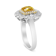 18K White and Yellow Gold 1.76 Cttw Yellow Radiant Lab Grown Center Diamond Double Halo Cocktail Ring (Yellow/G-H Color, VS1-VS2 Clarity) - Puritific