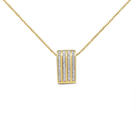 14K Yellow Gold 2 1/3 cttw Princess Cut Diamond Block Pendant Necklace (H-I, SI1-SI2) - Puritific