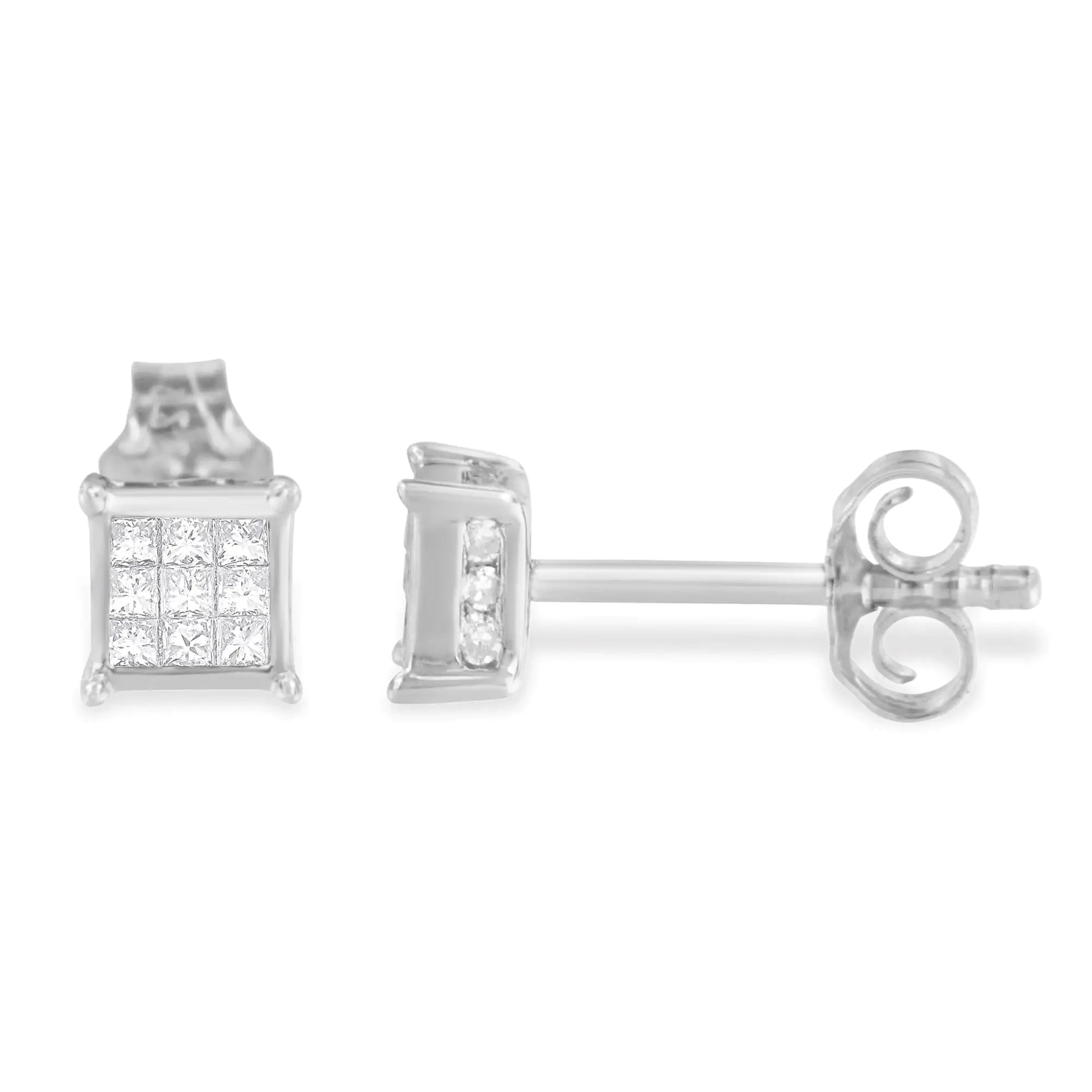 Sterling Silver Princess Cut Diamond Square Stud Earrings (.3 cttw, H-I Color, I1-I2 Clarity) - Puritific