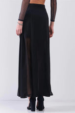 Black Combo Sheer Mesh Cut-Ins High Waist Maxi Skirt /1-2-1 - Puritific