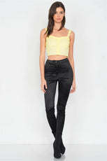 Lemon Embroidered Knot Frill Trim Crop Tank Top  /3-2-1