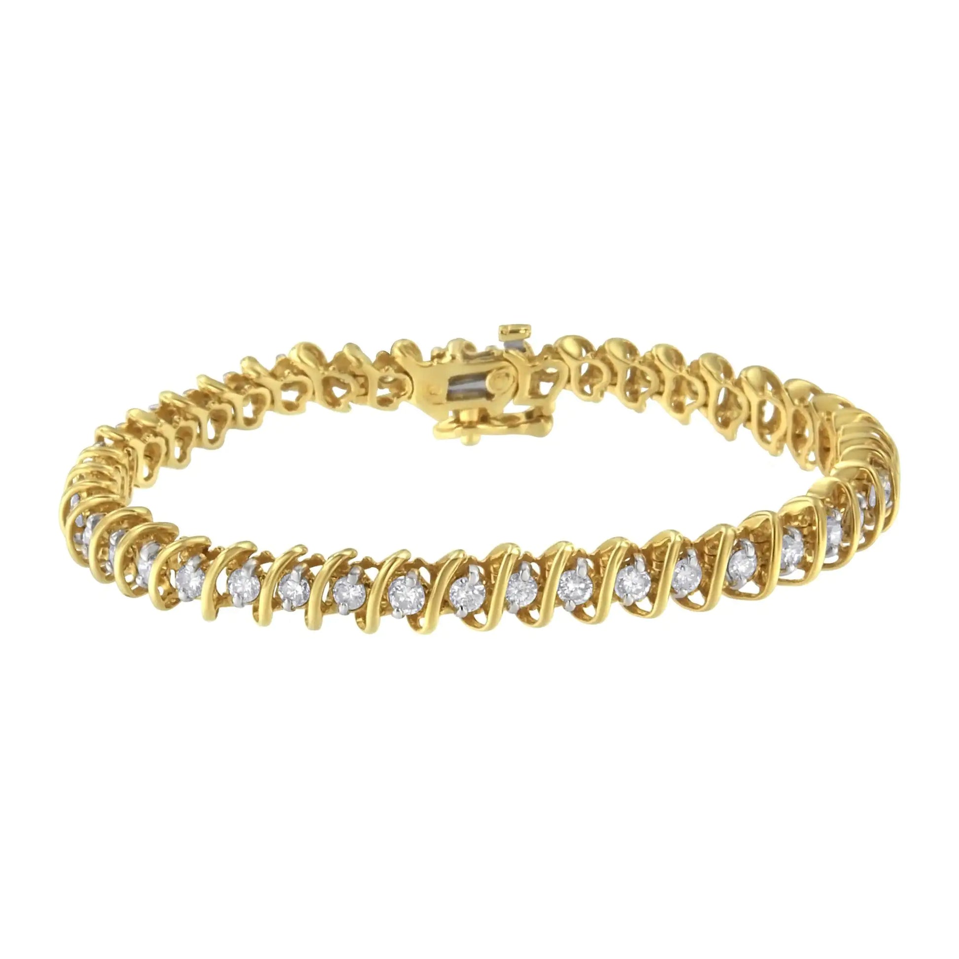 14KT Yellow Gold Diamond S-Link Tennis Bracelet (3 cttw, I-J Color, I1-I2 Clarity) - Puritific