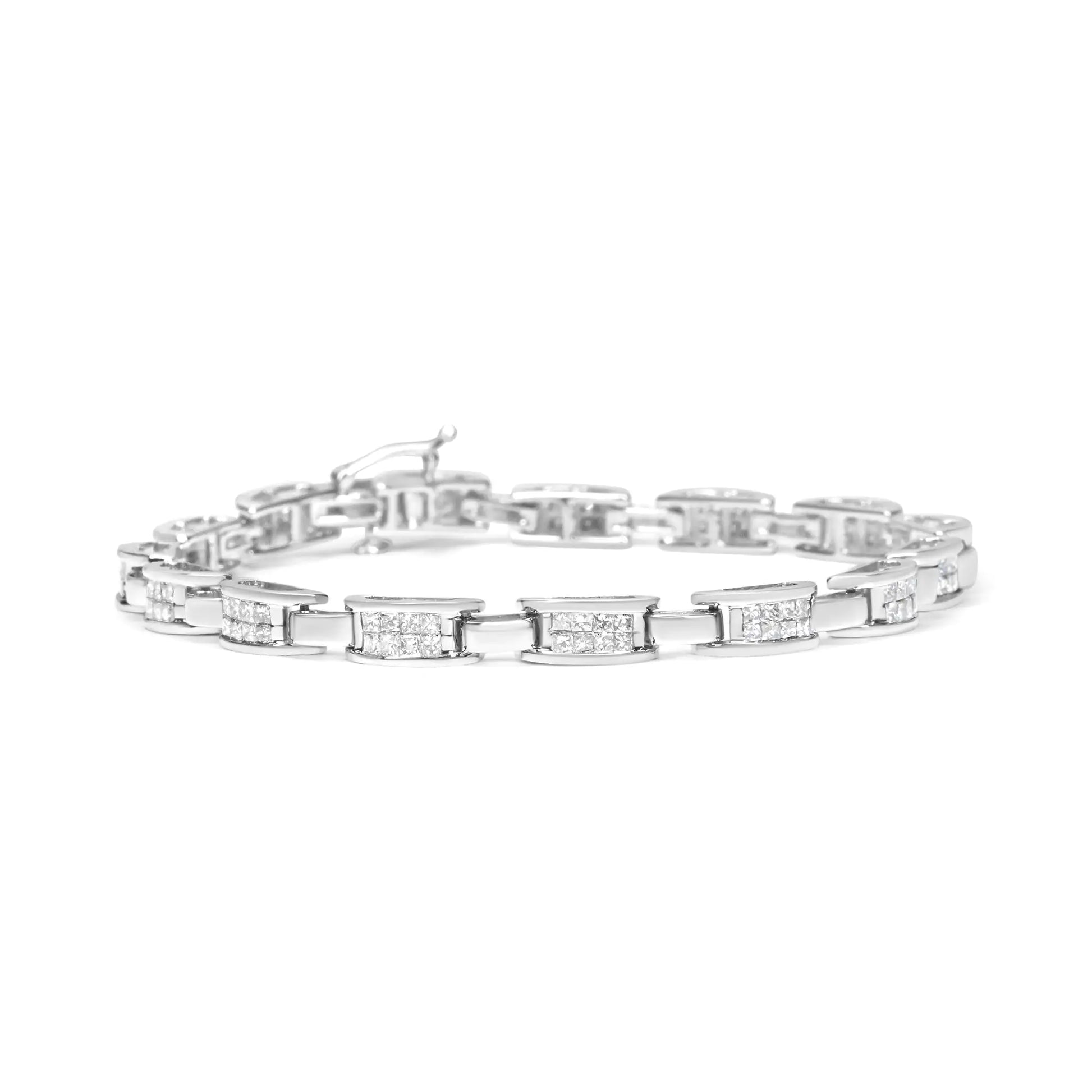 14K White Gold 2.0 Cttw Princess Cut Invisible Set Diamond Rectangular Link Bracelet (I-J Color, I1-I2 Clarity) - 7.25" - Puritific