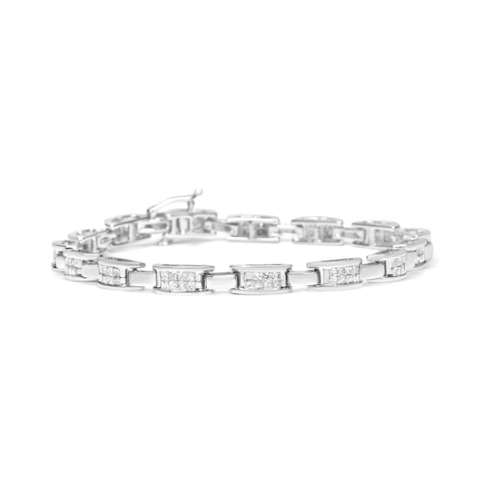 14K White Gold 2.0 Cttw Princess Cut Invisible Set Diamond Rectangular Link Bracelet (I-J Color, I1-I2 Clarity) - 7.25" - Puritific