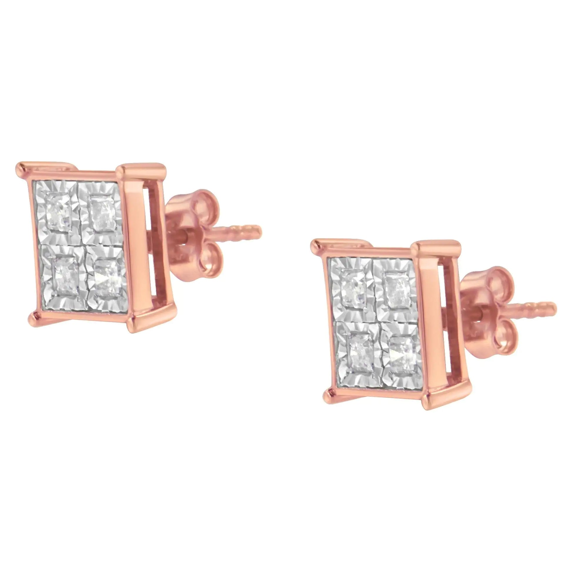 Rose Gold Plated Sterling Silver Diamond Composite Stud Earrings (3/4 cttw, J-K Color, I1-I2 Clarity) - Puritific