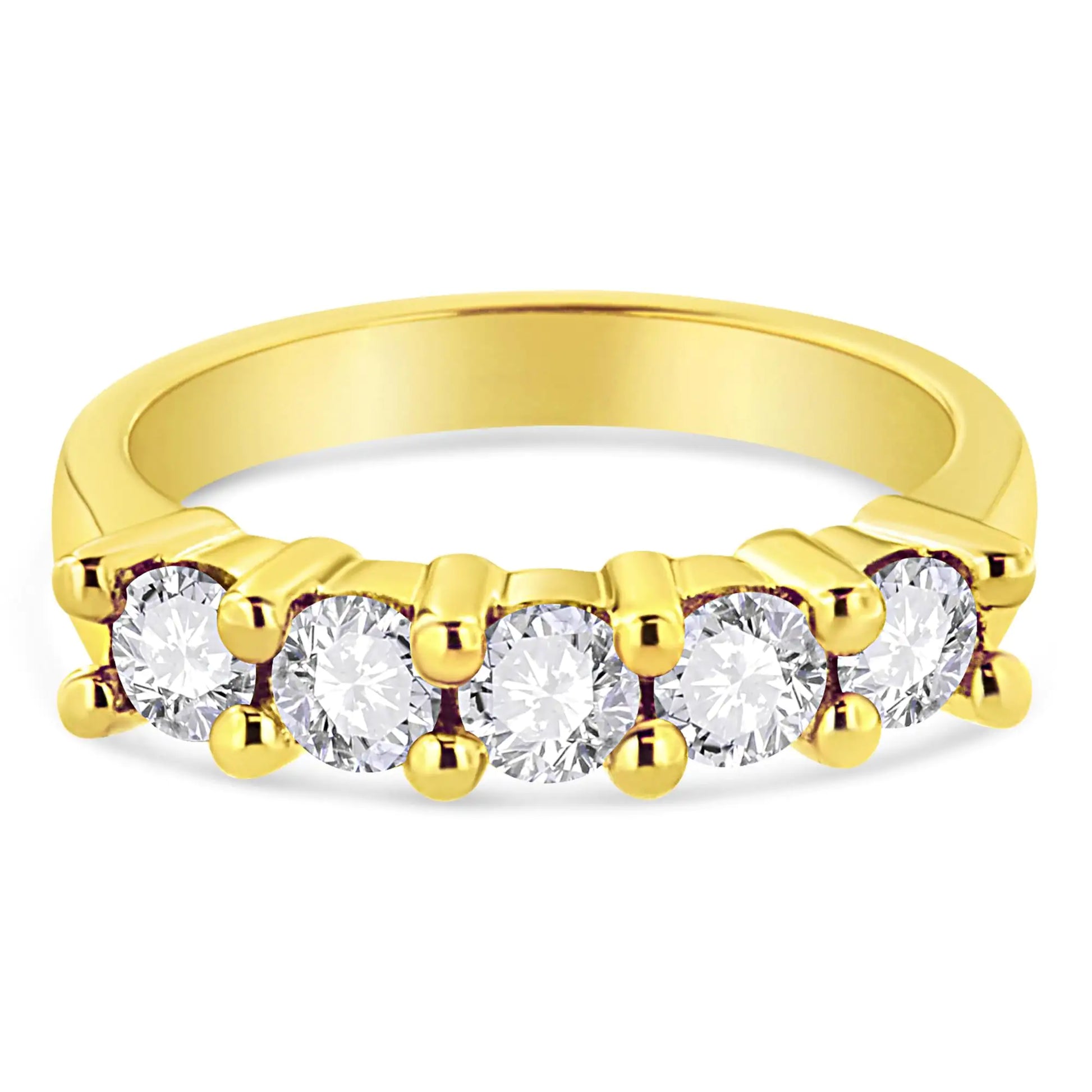 14K Yellow Gold Plated .925 Sterling Silver 1.0 Cttw Shared Prong-set Round Diamond 5 Stone Band Ring (J-K Color, I1-I2 Clarity) - Puritific