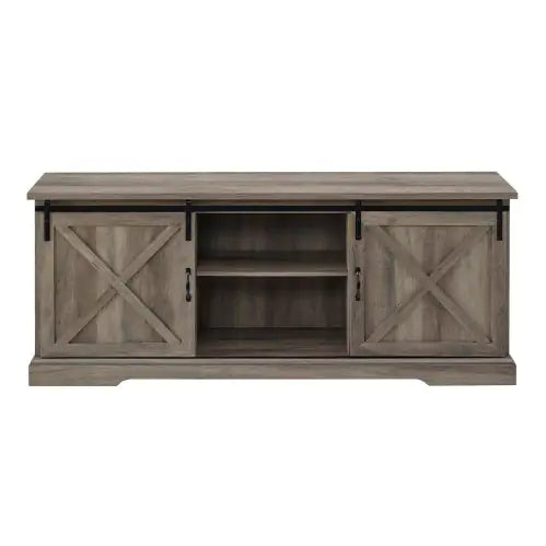 Farmhouse Sliding X Barn Door TV Stand For Grey Wash