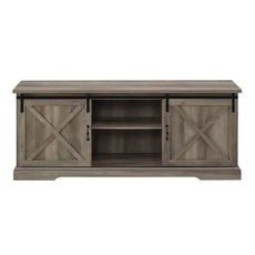 Farmhouse Sliding X Barn Door TV Stand For Grey Wash