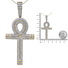 10K Yellow Gold 1 7/8 Cttw Round Diamond Ankh Cross Pendant Necklace for Men (H-I Color, SI1-SI2 Clarity) - NO CHAIN INCLUDED - Puritific