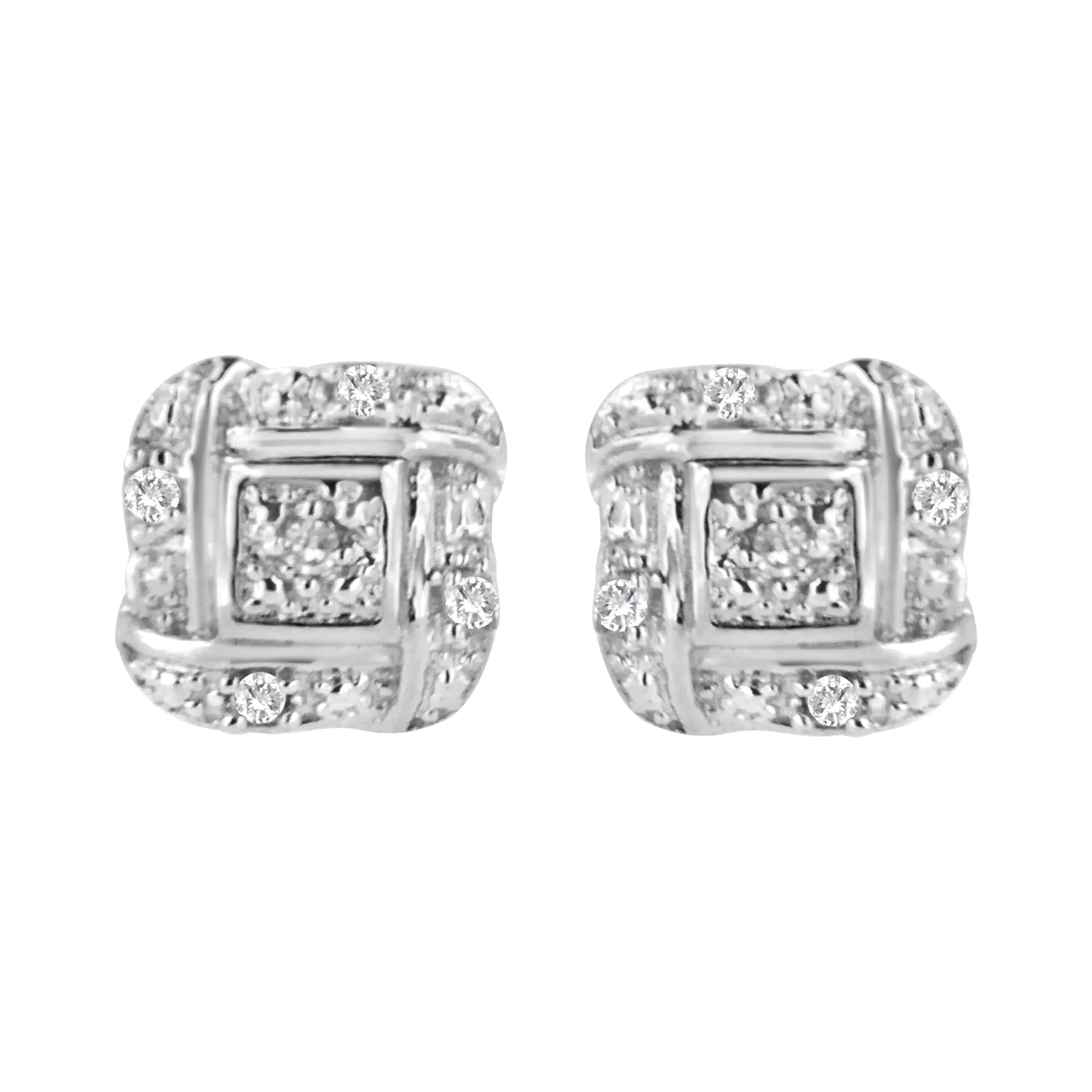 Sterling Silver Round Cut Diamond Square Stud Earrings (0.04 cttw, H-I Color, I2-I3 Clarity) - Puritific