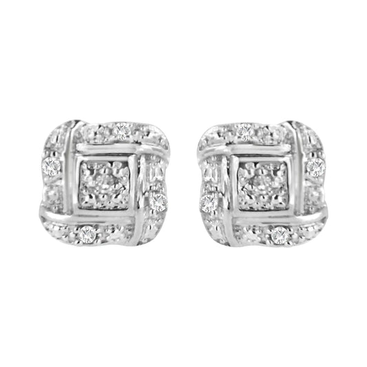 Sterling Silver Round Cut Diamond Square Stud Earrings (0.04 cttw, H-I Color, I2-I3 Clarity) - Puritific