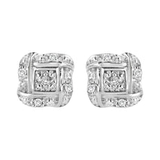 Sterling Silver Round Cut Diamond Square Stud Earrings (0.04 cttw, H-I Color, I2-I3 Clarity) - Puritific