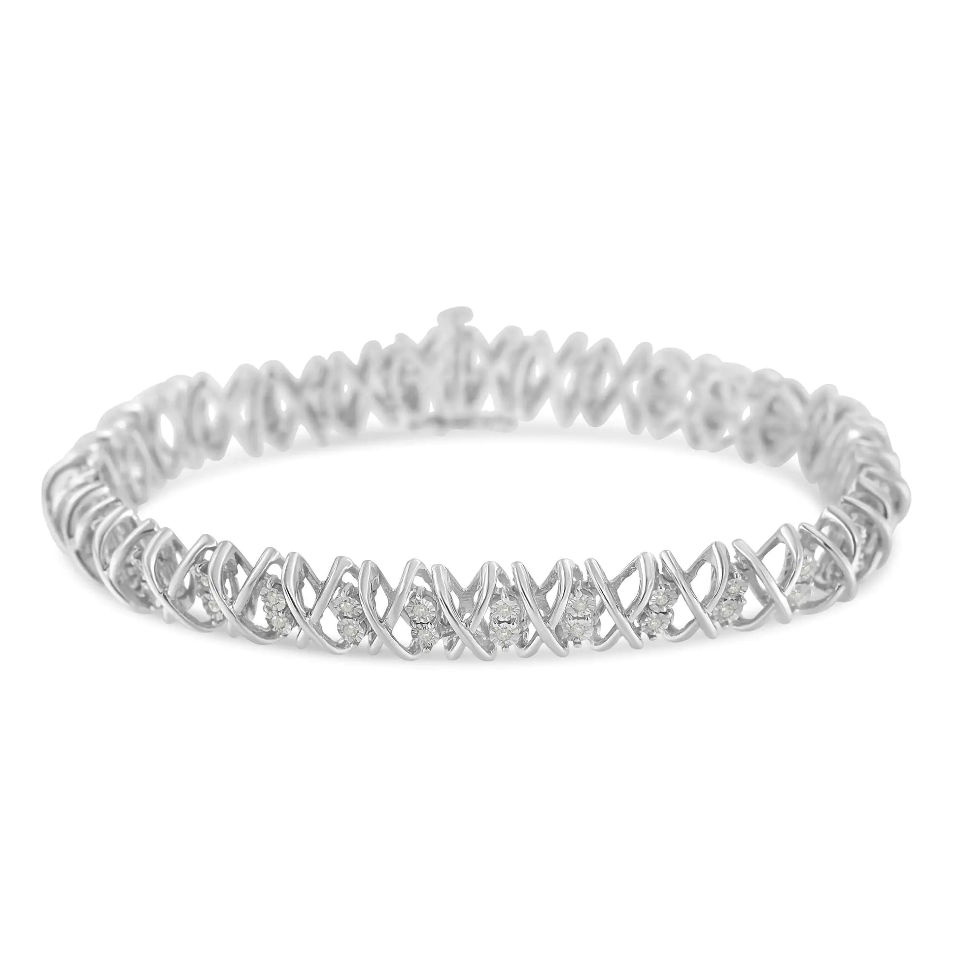 Sterling Silver rose-cut Diamond X-Link Bracelet (1 cttw, I-J Color, I2-I3 Clarity) - Puritific