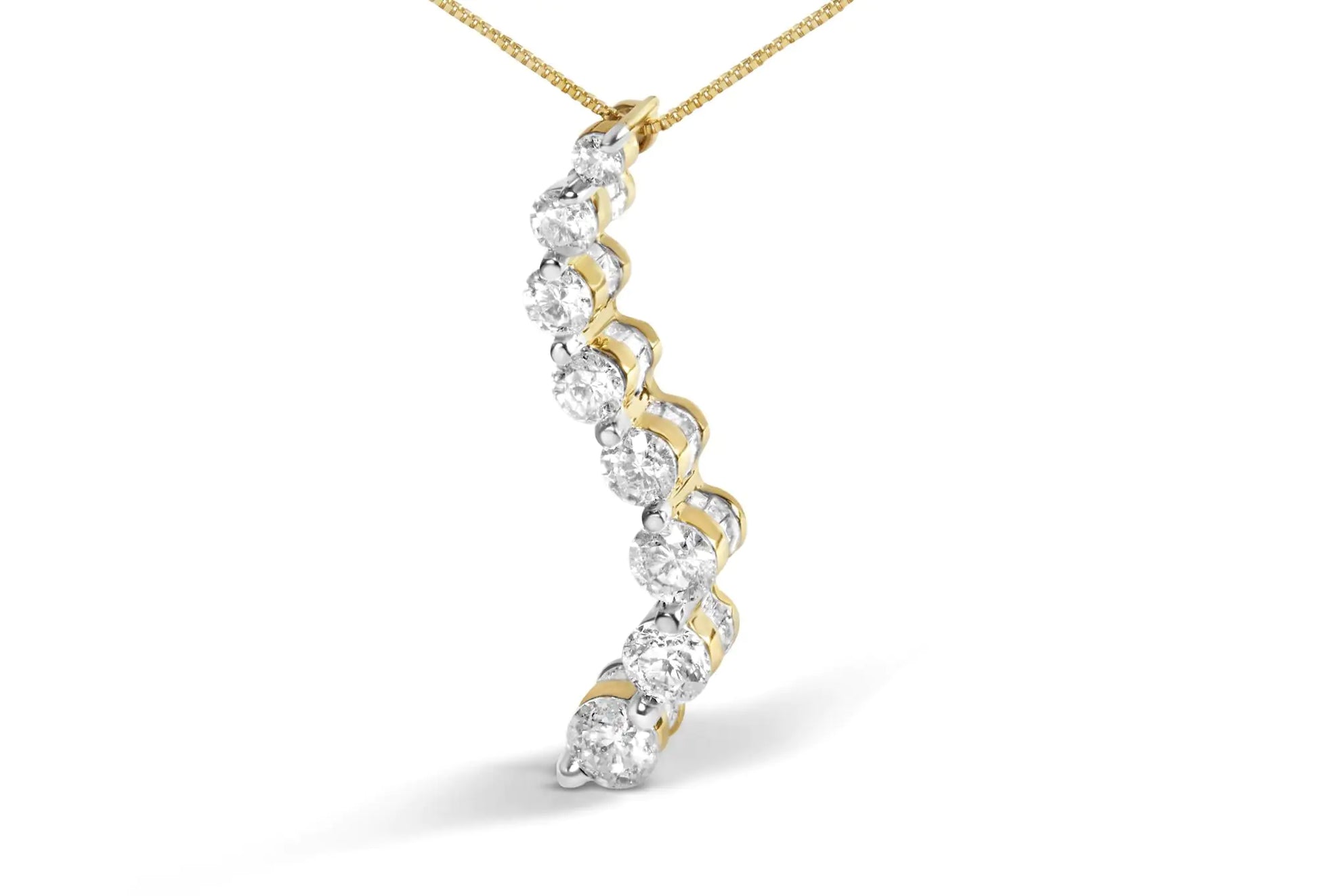 AGS Certified 14K Yellow Gold 3.0 Cttw Baguette and Brilliant Round-Cut Diamond Journey 18" Pendant Necklace (G-H Color, SI2-I1 Clarity) - Puritific