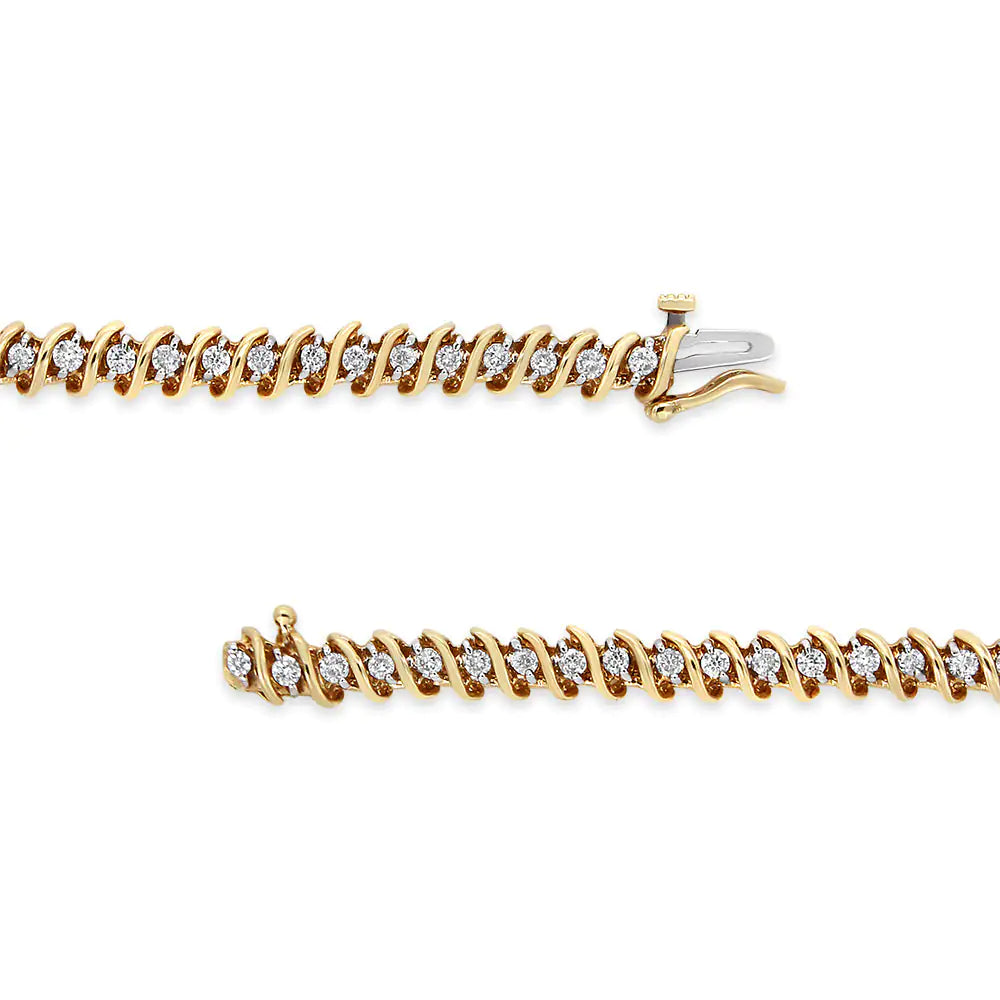 14K Yellow Gold 2.0 Cttw Prong Set Round Brilliant Diamond S Link Tennis Bracelet (I-J Color, I1-I2 Clarity) - 7" - Puritific