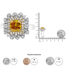 18K White and Yellow Gold 1.76 Cttw Yellow Radiant Lab Grown Center Diamond Double Halo Cocktail Ring (Yellow/G-H Color, VS1-VS2 Clarity) - Puritific