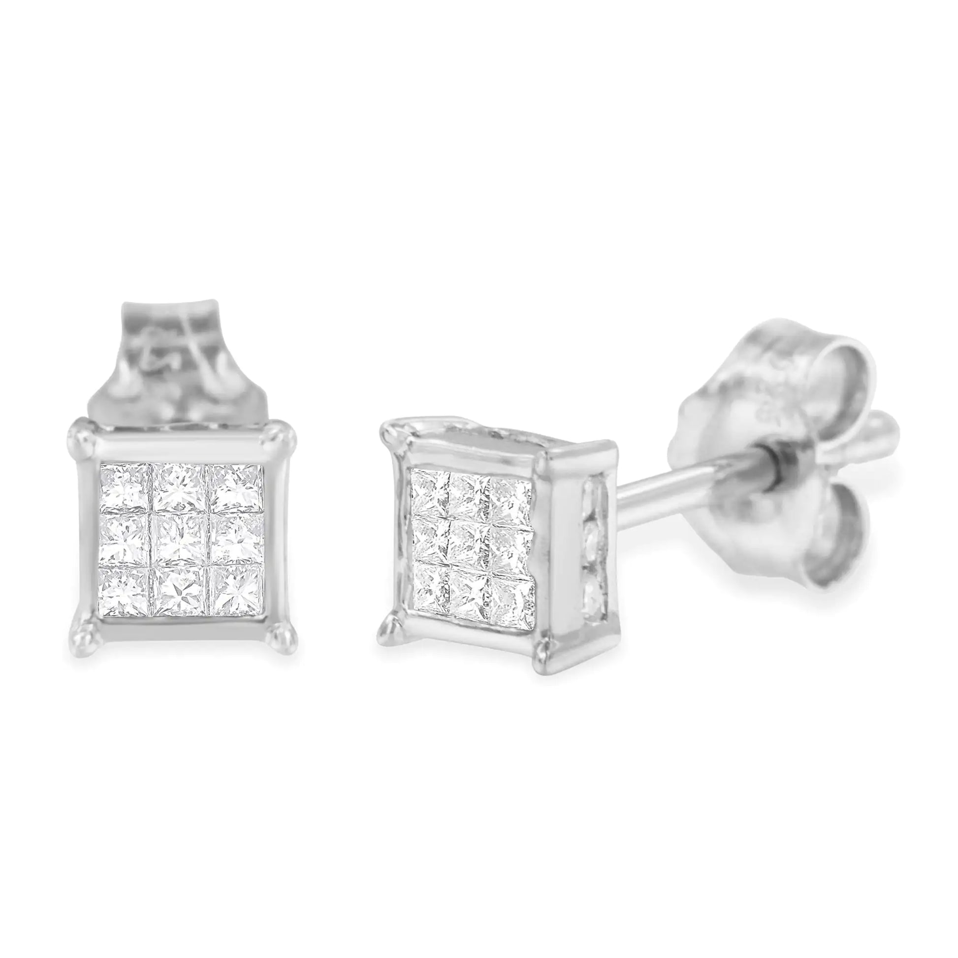 Sterling Silver Princess Cut Diamond Square Stud Earrings (.3 cttw, H-I Color, I1-I2 Clarity) - Puritific