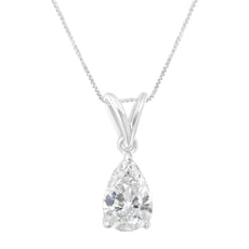 IGI certified 10K White Gold 3/8 cttw Diamond Pear Pendant Necklace (I-K, SI2-I1) - Puritific