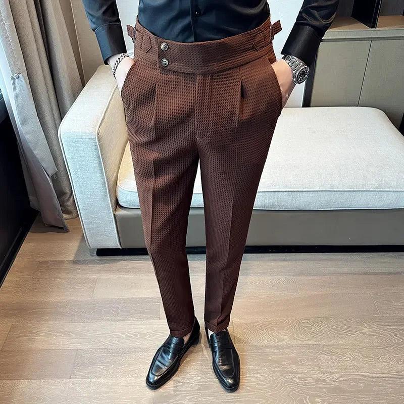 High Waist Waffle Business Casual Suit Pants for Men - Puritific