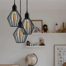 3-Light Cluster Pendant Light Black Cage Lighting fixture~ 5116-1