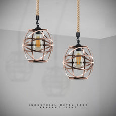 Single Ceiling Hemp Rope Hanging Pendant light with Bulb Guard wire cage light~5089-2