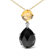 18K White and Yellow Gold Diamond Accent and Round Yellow Citrine and Pear Cut Black Onyx Dangle Drop 18