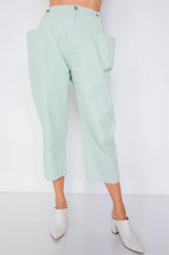 Pastel Sage Chic Solid Ankle Wide Leg Adjustable Snap Waist Pants /3-2-1