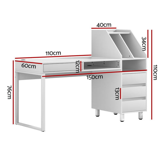 Computer Desk Office Study Desks Table Drawer Bookshelf-1