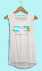 Aviator Bride Vibes 😎 | Beach Vibes - Bachelorette Beach Party Flowy Muscle Tank Tops - Puritific