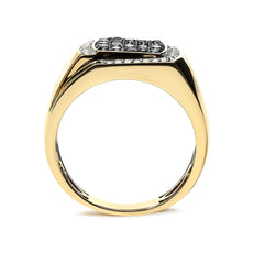 Men's 14K Yellow Gold Plated .925 Sterling Silver 1.00 Cttw White and Black Treated Diamond Ring (Black / I-J Color, I2-I3 Clarity) - Puritific