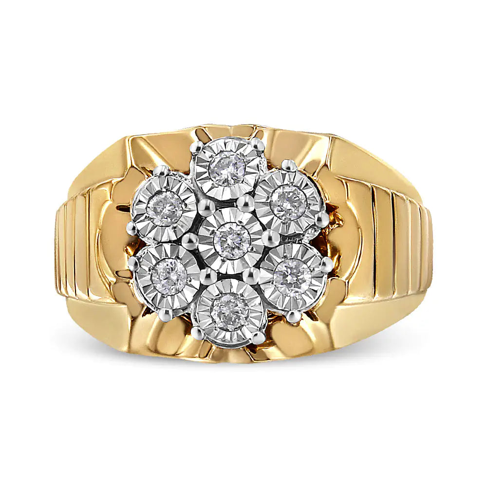 14K Yellow Gold Plated .925 Sterling Silver 1/3 Cttw Miracle-Set Floral Diamond Cluster Ring (I-J Color, I1-I2 Clarity) - Puritific