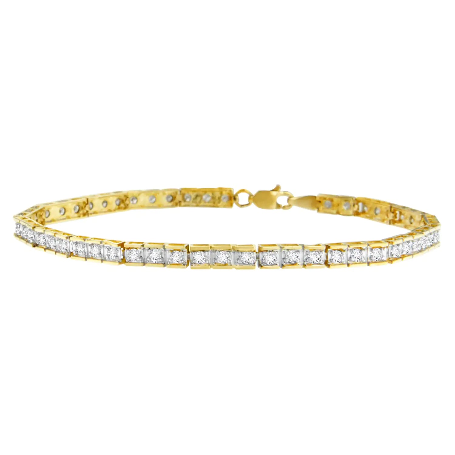 14K Yellow Gold Round-Cut Diamond Square Link Bracelet (1.00 cttw, H-I Color, I2-I3 Clarity) - Puritific