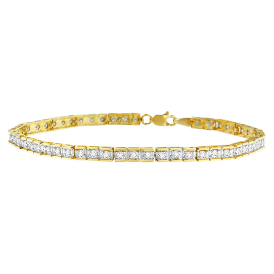 14K Yellow Gold Round-Cut Diamond Square Link Bracelet (1.00 cttw, H-I Color, I2-I3 Clarity) - Puritific