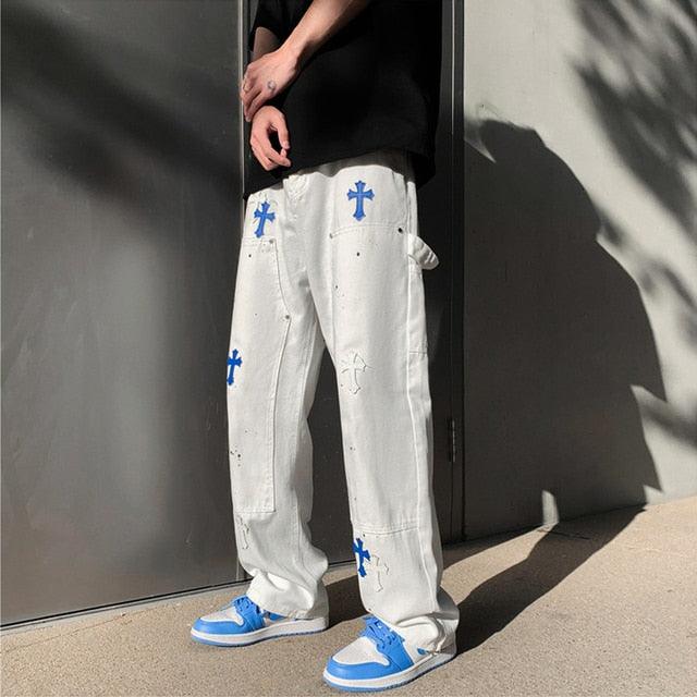 Baggy Printed Denim Pants - Puritific