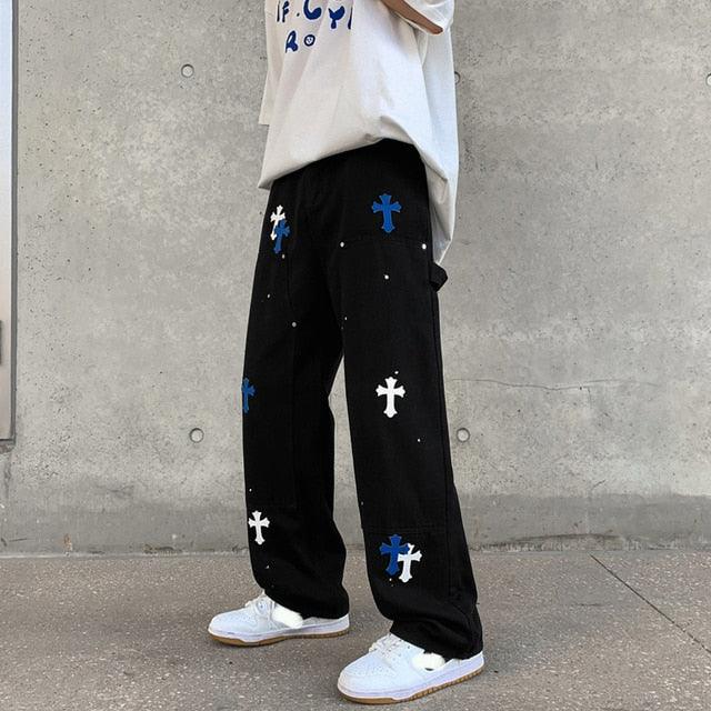 Baggy Printed Denim Pants - Puritific