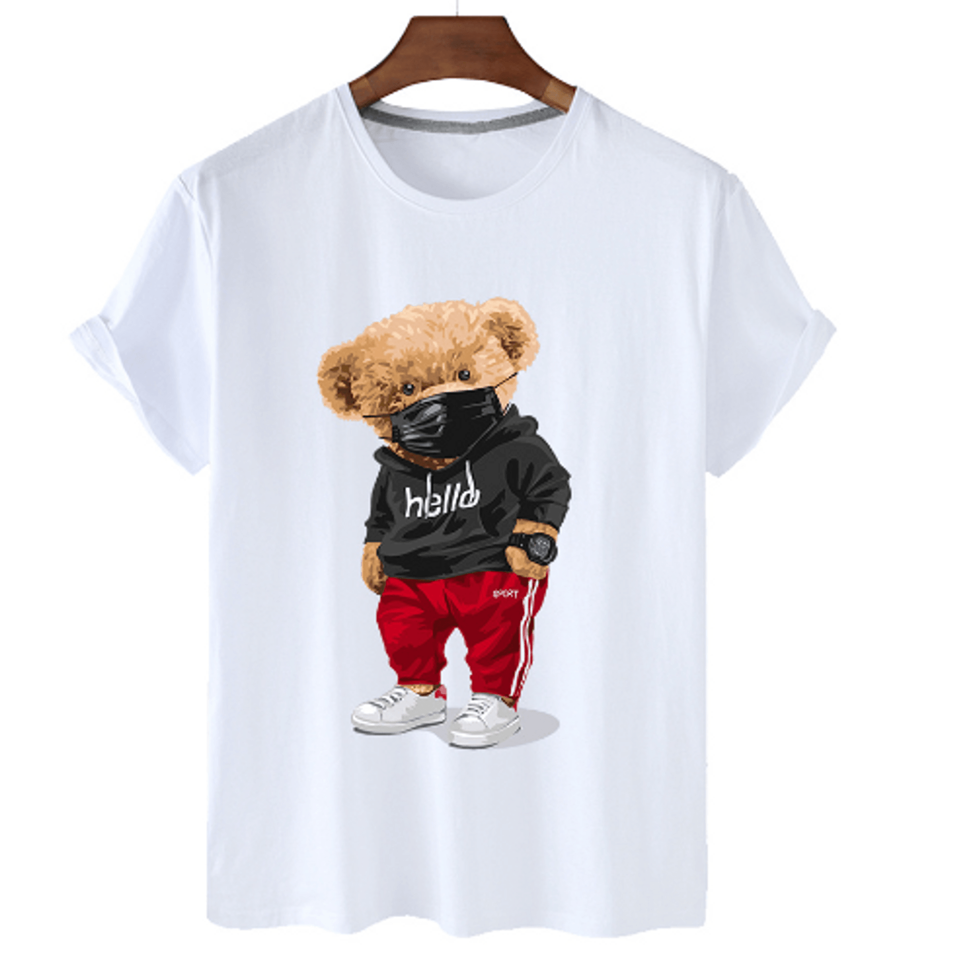 Bear Print Men's Cotton T Shirt - Puritific